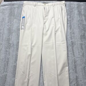 NEW Men's Haggar Cool 18 Pro Fit Pants w Stretch Waist Classic Fit 42X30 Tan